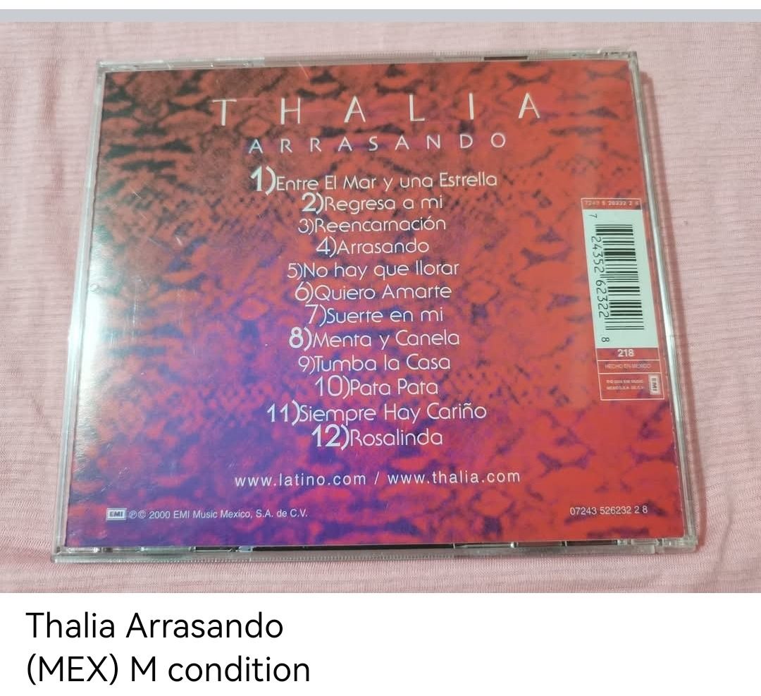 Thalia Arrasando CD (unsealed) (Category: CDs & DVDs) located in Dangcagan. Submitted by cd_haven5 (Listing ID 1366984631, Image 2). Description: #Authentic #Legit #Original We only sell original items. All items posted are on hand. Please message me for availability of the item/s because the items are also posted on my other online stores. All items are imported unless stated PH. We also accept Pre-orders. #CD_Haven.