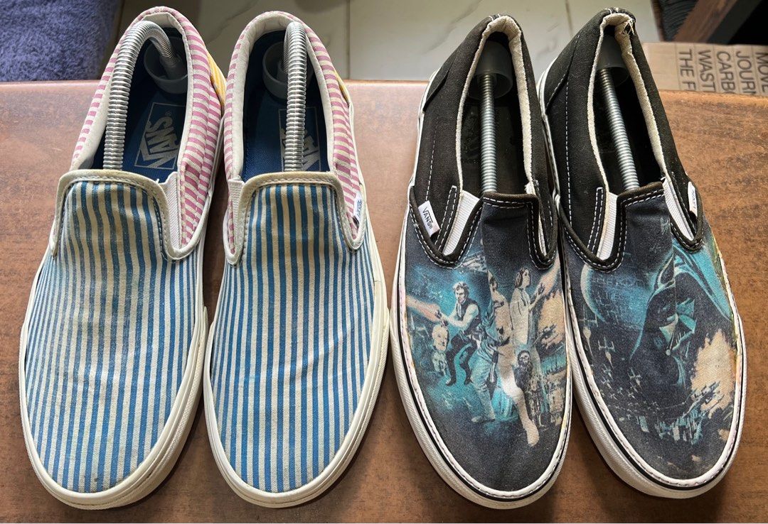 Vans not Nike Adidas Puma Reebok On (Category: Sneakers) located in Cavite. Submitted by yrrahdc (Listing ID 1366948672, Image 1). Description: Selling my 2 (DALAWA NA) pre loved VANS SLIP ON 1499 for both pairs SIZE: 8.5 US Bought good condition Ps: yung starwars napatahi ko na and glued Rfs: decluttering check my page madami pa akong ibbentang sapatos at slides.