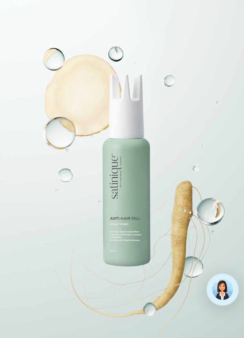 Amway Anti-Hair Fall Scalp Tonic - SATINIQUE 280ml (Category: Hair) located in Singapore. Submitted by blessed.studio (Listing ID 1365343483, Image 2). Description: *Brand New* SATINIQUE Anti-Hair Fall Scalp Tonic 120ml Targets: Hair Loss & Less Volume Ideal for use after towel-drying wet hair to strengthen and invigorate the scalp. Our plant-based, nutrient-rich formula with Siberian ginseng revitalizes and balances the scalp for thicker and ful