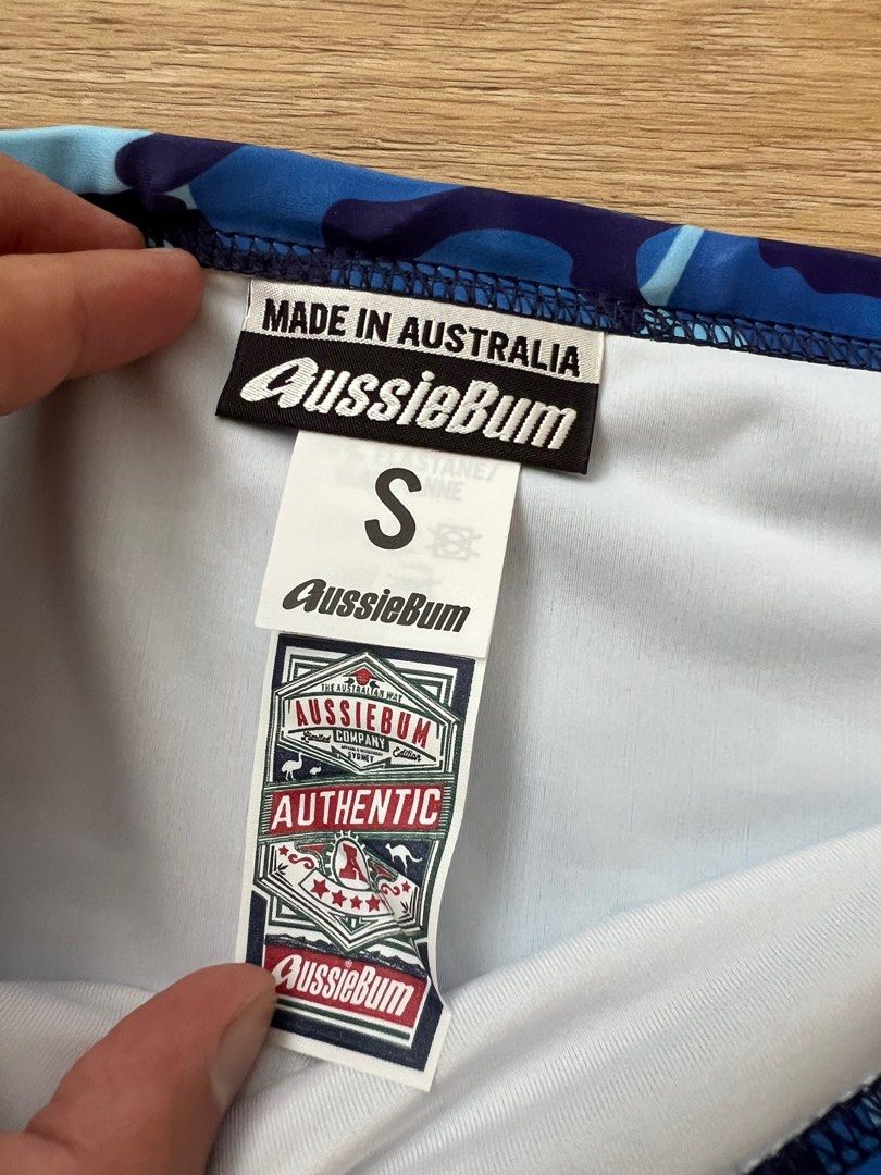 Aussiebum Men Camouflage-Print Swimming Trunk (Category: Other Sports Equipment and Supplies) located in Singapore. Submitted by snapply21 (Listing ID 1371959918, Image 3). Description: Brand new with tag. Tagged S. Nice camouflage print. Double lining .
