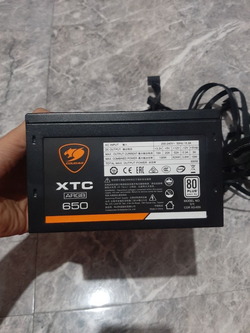 COUGAR XTC ARGB 650 WATTS 80PLUS POWER SUPPLY (Category: Computer Parts) located in Manila. Submitted by neildumps (Listing ID 1371921464, Image 3). Description: RFS: Upgrade 3650 nabili saglit lang nagamit No issue, pwede sa maselan.