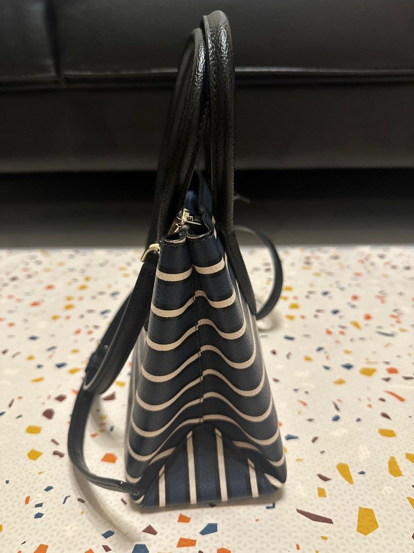 Eva Stripe Small Top Zip Satchel (Category: Luxury Bags & Wallets) located in Manila. Submitted by choychoy06 (Listing ID 1371990800, Image 3). Description: SIZE 7.6”h x 9.6”w x 4.5”d drop length: 22” handle drop: 5” MATERIAL 7.6”h x 9.6”w x 4.5”d drop length: 22” handle drop: 5” satchel with zip closure interior slide pocket foil embossed logo dust bag not included imported Style No. WKRU6123.