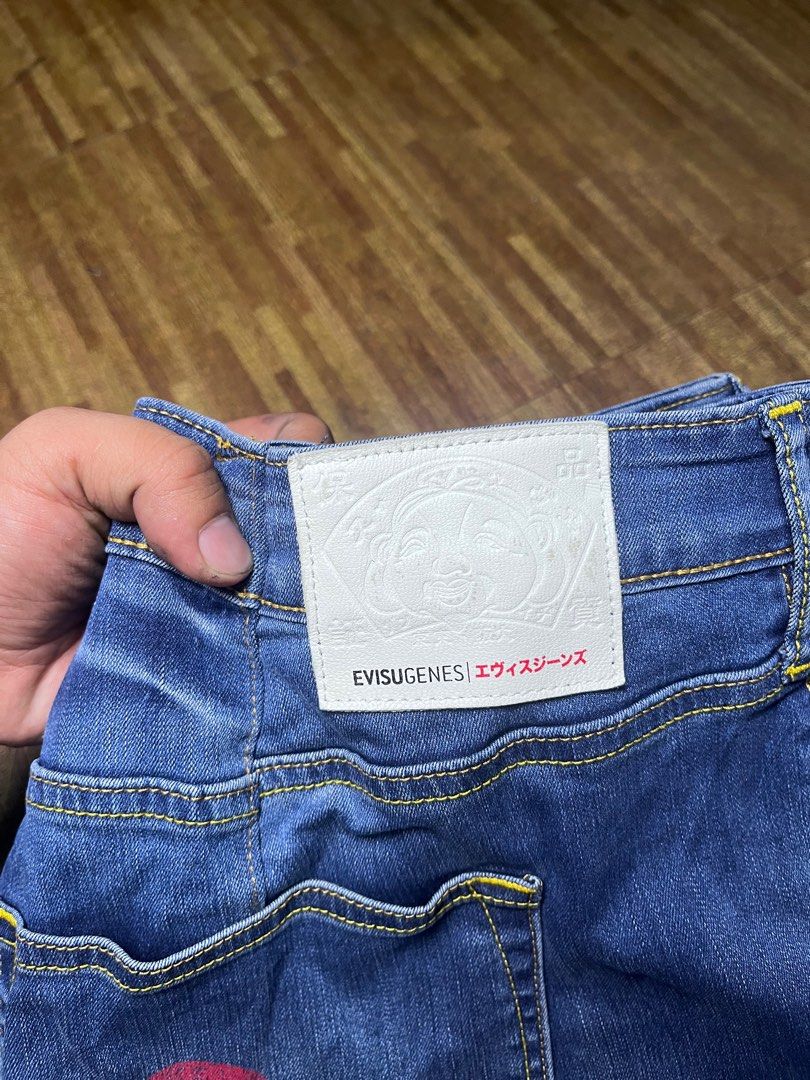 Evisu Genes (Category: Jeans) located in Baguio. Submitted by lattethrift21 (Listing ID 1372033569, Image 2). Description: Evisu genes denim jeans Size 39 on tag 31 length x 20 width x 10 leg opening Excellent condition No issue Baguio loc free shipping.