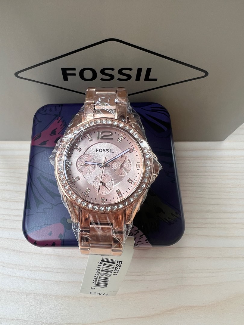 (Free Engrave)Fossil Riley Multifunction Rose Gold Tone Stainless Steel ...