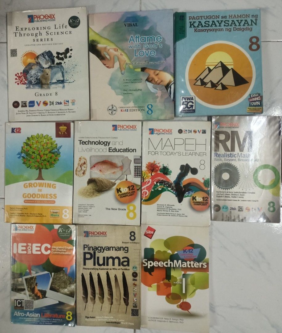 GRADE 8 BOOKS (Category: Textbooks) located in Quezon City. Submitted by Ajcee (Listing ID 1370629170, Image 1). Description: GRADE 8 BOOKS *380 EACH *MOST BOOKS HAVE NO WRITINGS! *ANSWERS ERASED.READY TO USE&GAGAMITIN NA LANG *ALMOST NEW! *SF SHOULDERED BY THE BUYER VIA LALAMOVE/GRAB OR J&T *GCash MODE OF PAYMENT *NO COD *ACTUAL PICTURES ALREADY POSTED *LOCATION:QUEZON CITY NO LOW BALLERS NO JOY RESERVER NO BOGUS BUYER.