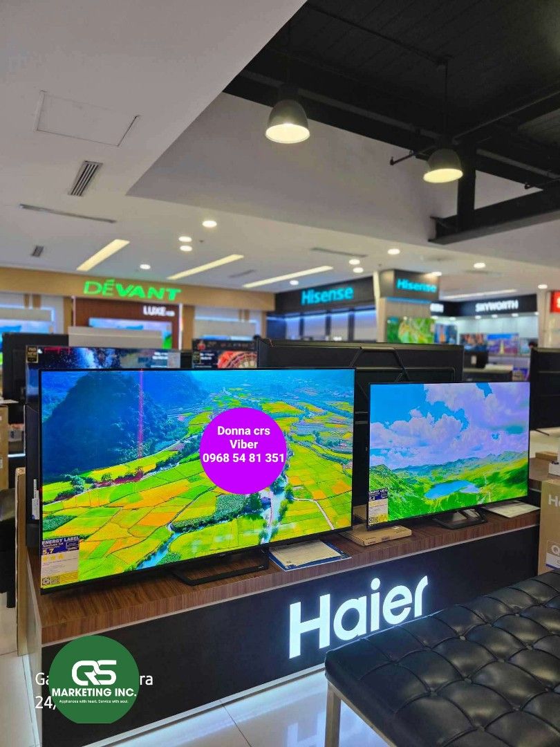 Haier 4k tv (Category: TV) located in Manila. Submitted by donnasagao03665 (Listing ID 1372081167, Image 1). Description: 💚 HAIER TV 4K UHD GOOGLE TV NEW MODEL 💚 H32K700HG - 9,800 H40K68FG - 12,200 H43K700FG - 14,200 H50K700UG - 19,000 H55K700UG - 19,700 H58K68UG - 21,900 H65K700UG - 27,200 H50S750UX - 19,200 H55S750UX - 23,700 H65S750UX - 32,800 H75S750UX - 39,900 H50S800UX - 22,900 H55S800UX - 23,200 H65S800UX - 34,200 H98S900UX - 159,200 H85