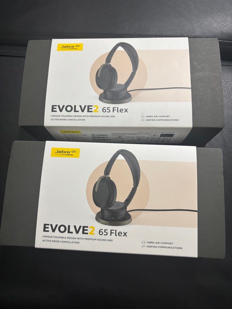 Jabra evolve2 65 Flex UC USB-C with charging stand (Category: Headphones & Headsets) located in Pasig City. Submitted by elevenitsolutions (Listing ID 1371988530, Image 2). Description: Jabra evolve 2 65 flex USBC UC with stand. Available as of aug 2- 8units.