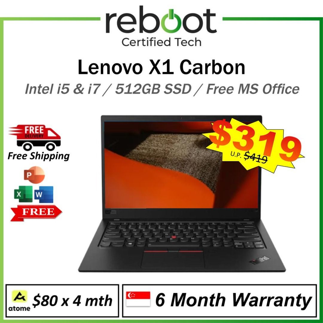 Lenovo X1 Carbon - 14 Inch Laptop - Intel i7 Laptop - Up to 32GB RAM + 512GB SSD - Warranty Available - Free MS Office -Limited Time Promo!! - Fast SSD Laptop - Great Battery Life - Buy Today!! (Category: Laptops & Notebooks) located in Singapore. Submitted by buyatfuji (Listing ID 1372011383, Image 1). Description: Click here for more special deal !!!! https://www.carousell.sg/u/buyatfuji/ 👨‍🔧 FREE Additional 3 𝐌𝐨𝐧𝐭𝐡 𝐖𝐚𝐫𝐫𝐚𝐧𝐭𝐲 !! F