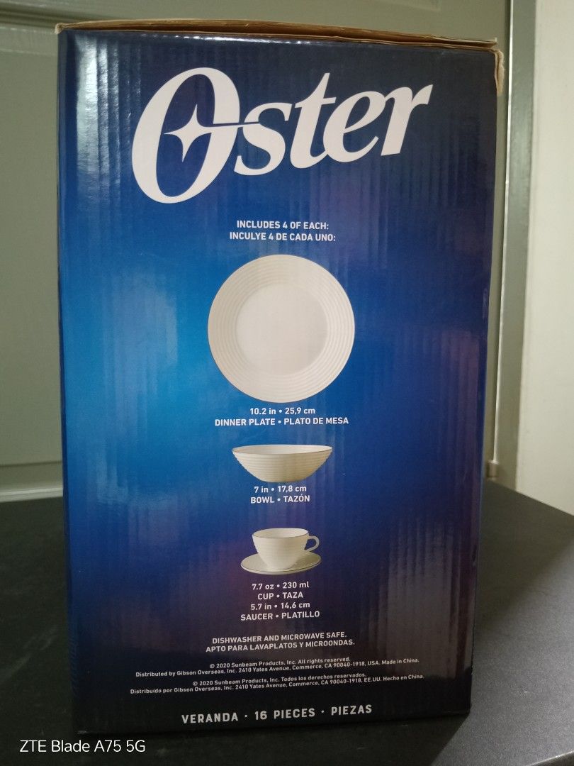 OSTER DINNERWARE SET (Category: Dinnerware & Cutlery) located in Binan City. Submitted by criscb (Listing ID 1372001095, Image 2). Description: 💕 Good day! 😊 📍Available on-hand! ✨OSTER 16 pcs DINNERWARE SET PHP 1, 400✨ - 4 pcs plate - 4 pcs bowl - 4pcs cups - 4 pcs saucer Microwave safe #dinnerware #sale #thriftfinds #microwavesafe.