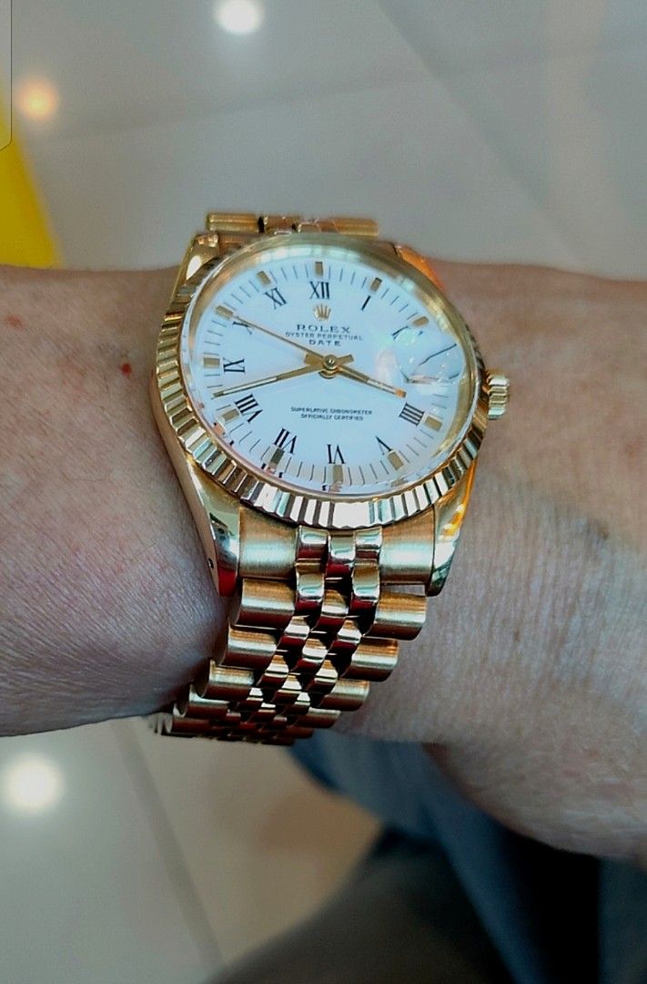 Rolex OP Date 15037 (Category: Luxury Watches) located in Quezon City. Submitted by expe888 (Listing ID 1372071453, Image 1). Description: Rolex reference 15037. solid 14kt yellow gold (585). diameter 34mm . Pristine condition. automatic cal.3035. acrylic lens. complete bracelet links. pls research online before messaging. Fishermall QC meet up..