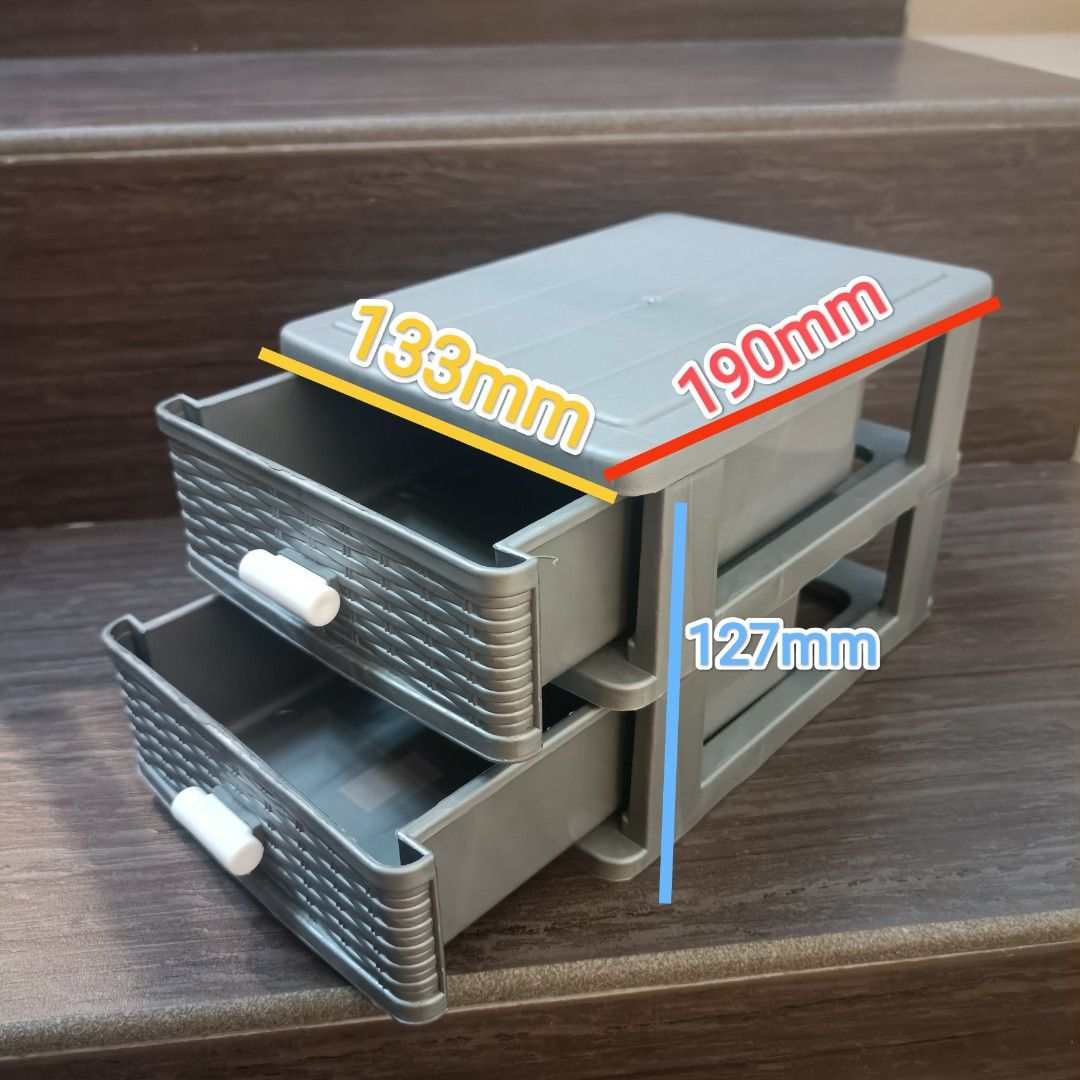 Small Storage Draw 2 Layers Grey / Silver Mini Storage Drawers Length Width 190mm x 133mm ...