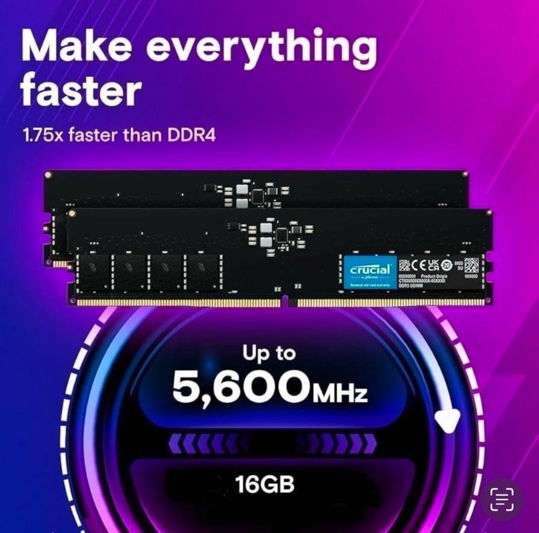 DDR5 5600mhz 16GB 𝘿𝙚𝙨𝙠𝙩𝙤𝙥 𝙈𝙚𝙢𝙤𝙧𝙮 𝙍𝙖𝙢 (Category: Computer Parts) located in Singapore. Submitted by 123coolstuff (Listing ID 1372104197, Image 1). Description: ⭐️𝘽𝙀𝙎𝙏 𝙋𝙍𝙄𝘾𝙀 / 𝘾𝙧𝙪𝙘𝙞𝙖𝙡 𝘽𝙧𝙖𝙣𝙙 / 𝘼𝙇𝙇 𝘽𝙍𝘼𝙉𝘿 𝙉𝙀𝙒 / 𝙍𝙚𝙖𝙙𝙮 𝙎𝙩𝙤𝙘𝙠 ! Crucial DDR5 5600mhz 16GB_𝘿𝙚𝙨𝙠𝙩𝙤𝙥 𝙈𝙚𝙢𝙤𝙧𝙮 𝙍𝙖𝙢 DDR5 5600mhz_16GB 𝘿𝙚𝙨𝙠𝙩𝙤𝙥 𝙈𝙚𝙢𝙤𝙧𝙮 𝙍𝙖𝙢 - $55.80 few pc left ░N░░O░░T░░E░: 𝙏𝙤 𝙚𝙣𝙟𝙤𝙮 𝙩𝙝𝙚 
