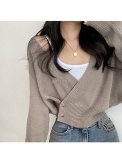 溫柔系女神必備!米杏色針織外套 Beige Crossover Knit Cardigan64204783723395110