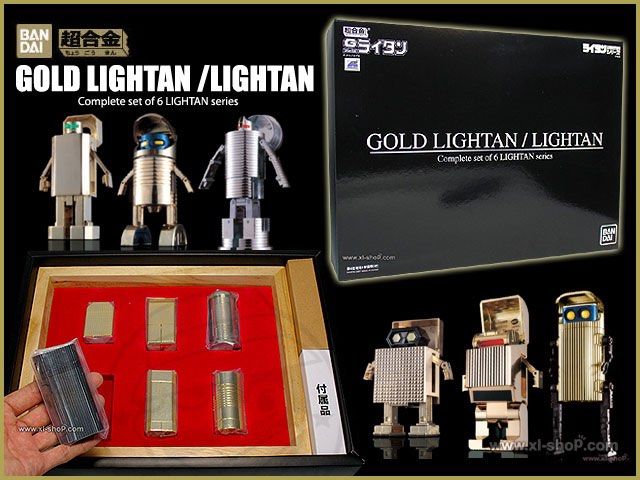 Bandai SOC Gold Lightan / Lightan Collectable Wooden Box Set of Six (Category: Toy Figures) located in Singapore. Submitted by piecemain77 (Listing ID 1372161428, Image 2). Description: Bandai SOC Gold Lightan / Lightan Collectable Wooden Box Set of Six Never open and still In its plastic wrap..