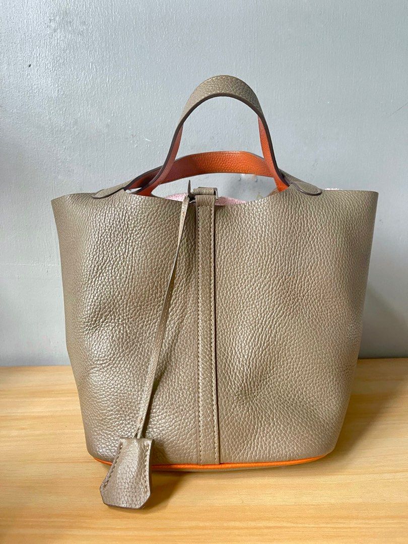 Cowhide leather - two tone Picotin bag (Category: Luxury Bags & Wallets) located in Quezon City. Submitted by celebritycloset888 (Listing ID 1372102331, Image 2). Description: Real cowhide leather, Picotin bag. Made by things remembered.