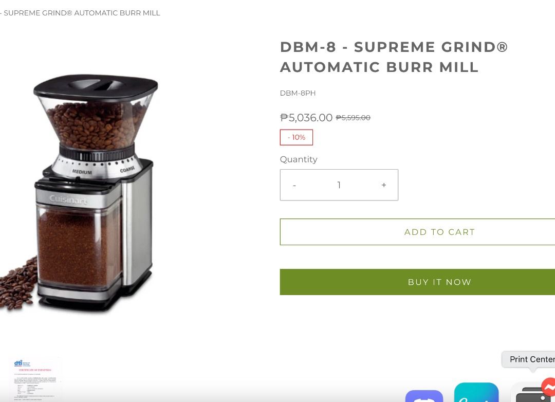 Cuisinart coffee grinder (Category: Coffee Machines & Makers) located in Guiguinto. Submitted by prelovedbytzuyu (Listing ID 1372236965, Image 2). Description: DBM-8 SUPREME GRIND AUTOMATIC BURR MILL Heavy duty Still in good condition Pm for video showing that the unit is working .