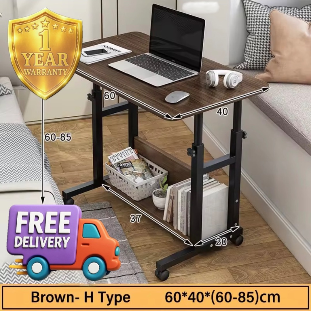 [FREE DELIVERY] Height Adjustable Laptop Desk | Rolling Work Table With ...