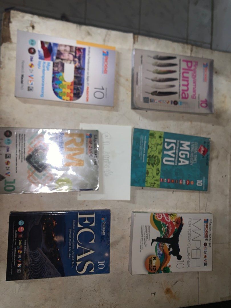 GRADE 9 AND 10 BOOKS (Category: Textbooks) located in Caloocan City. Submitted by n_santos26 (Listing ID 1372219376, Image 2). Description: Grade 9 ALL ARE FIRST HAND OR BOUGHT BRAND NEW MAPEH - 125 (with cover and name written on the top of the book) (no writing inside the book) AP - SOLD ECAS - SOLD Filipino - SOLD Math - SOLD Grade 10: if whole package, 150 ALL ARE BOUGHT SECONDHAND MAPEH - 100 (with cover and name written on the top of the bo