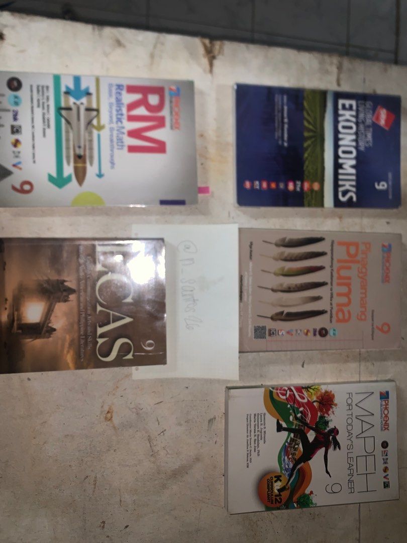 GRADE 9 AND 10 BOOKS (Category: Textbooks) located in Caloocan City. Submitted by n_santos26 (Listing ID 1372219376, Image 1). Description: Grade 9 ALL ARE FIRST HAND OR BOUGHT BRAND NEW MAPEH - 125 (with cover and name written on the top of the book) (no writing inside the book) AP - SOLD ECAS - SOLD Filipino - SOLD Math - SOLD Grade 10: if whole package, 150 ALL ARE BOUGHT SECONDHAND MAPEH - 100 (with cover and name written on the top of the bo