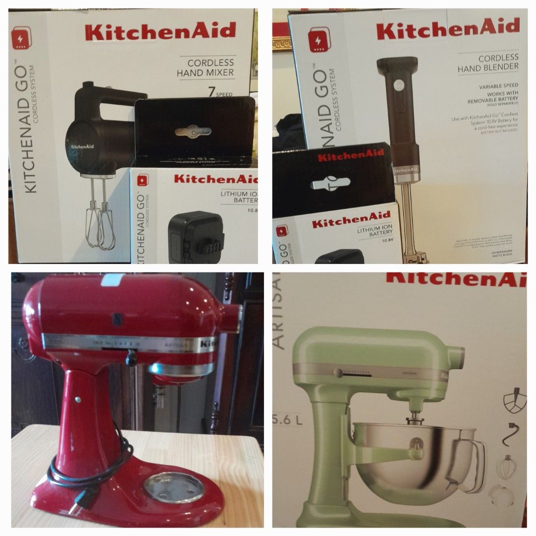 KitchenAid Appliances (Category: Cookware & Accessories) located in Cavite. Submitted by cleopatrasboxPH (Listing ID 1372200070, Image 1). Description: #Appliance KitchenAid Cordless Hand mixer with Battery pack ₱ 8,000 KitchenAid Cordless Hand Blender with Battery Pack ₱6,000 KitchenAid Artisan Red with 5quart and 3quart bowls ₱10,000 KitchenAid Artisan brand new in box ₱20,000 Note: all prices are slightly negotiable so please don't hesitate to