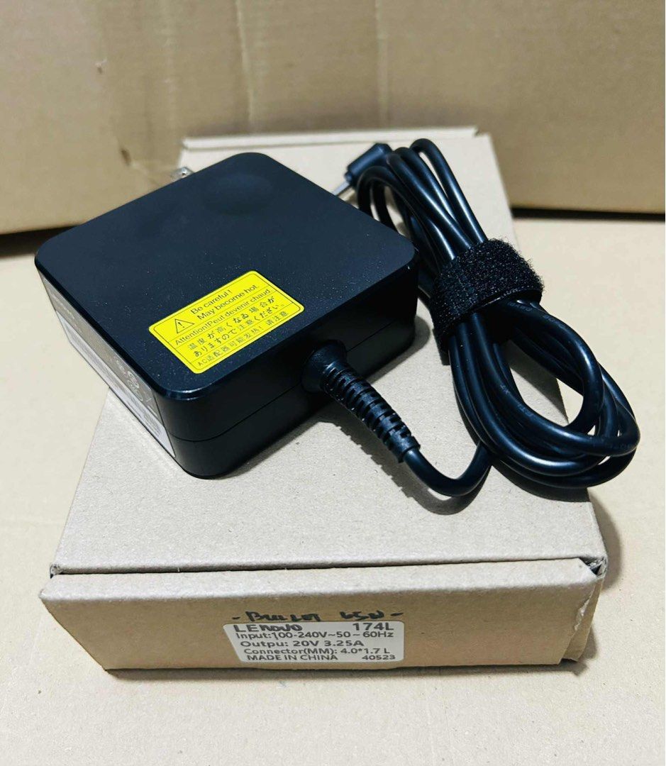 Lenovo original laptop charger bullet 65w 20v 3.25a 4.0mm 1.7mm (Category: Chargers & Cables) located in Manila. Submitted by mxrx_ (Listing ID 1372128716, Image 1). Description: .