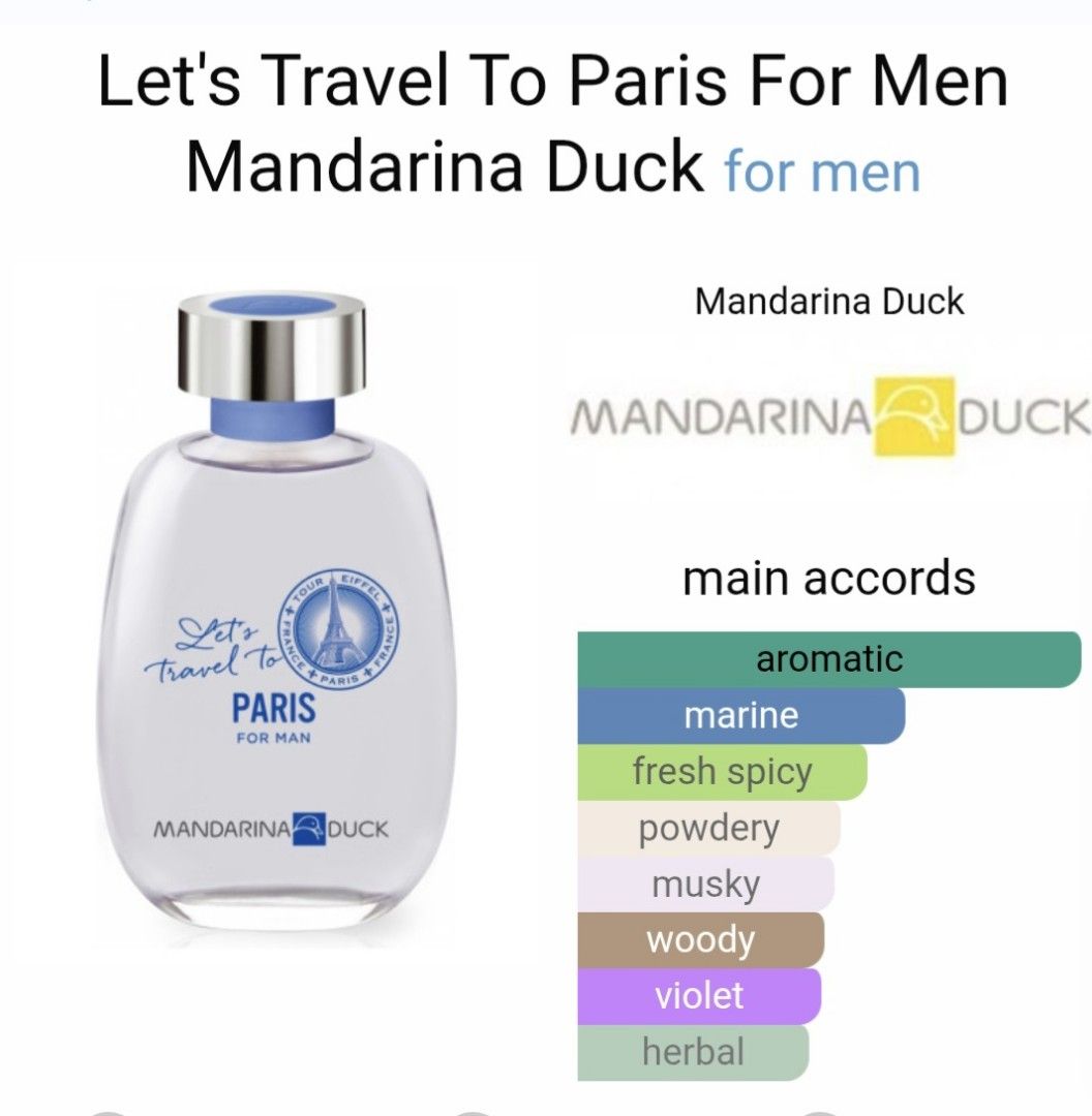 Mandarina Duck Perfumes (Italy) (Category: Fragrance & Deodorants) located in Bulacan. Submitted by ditchandswitch (Listing ID 1372101785, Image 2). Description: Mandarina Duck Perfumes 700 each Miami For Him Paris for Him Miami For Her Paris for Her grabe bango ng mga to and value for money!.