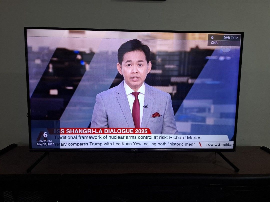 Prism+ 43" Smart TV Q43QE (Category: TV) located in Singapore. Submitted by kiranford (Listing ID 1372194078, Image 2). Description: Prism+ 43" Smart TV Q43QE Comes with TV stands, remote control and antenna. Has lines across screen but still viewable..