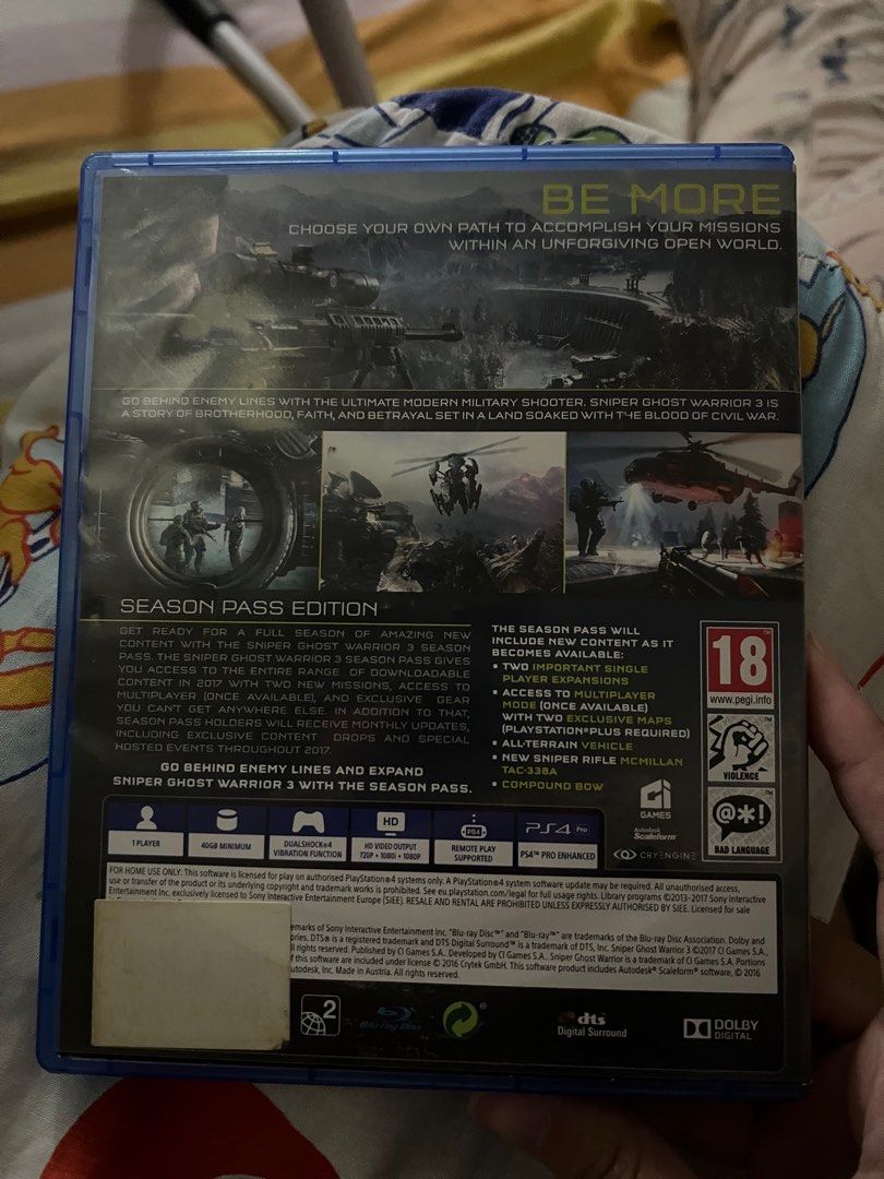 PS4 - Sniper Ghost Warrior 3 [Season Pass Edition] (Category: PlayStation) located in Rizal. Submitted by yurisellsph (Listing ID 1372169719, Image 2). Description: - used na po pero good as new po cd. - Only played it once, used na din yung code na included sa cd. - can only do meet-ups around marikina heights. - mode of payment: cash/gcash - shipping fee will be shouldered by the buyer..
