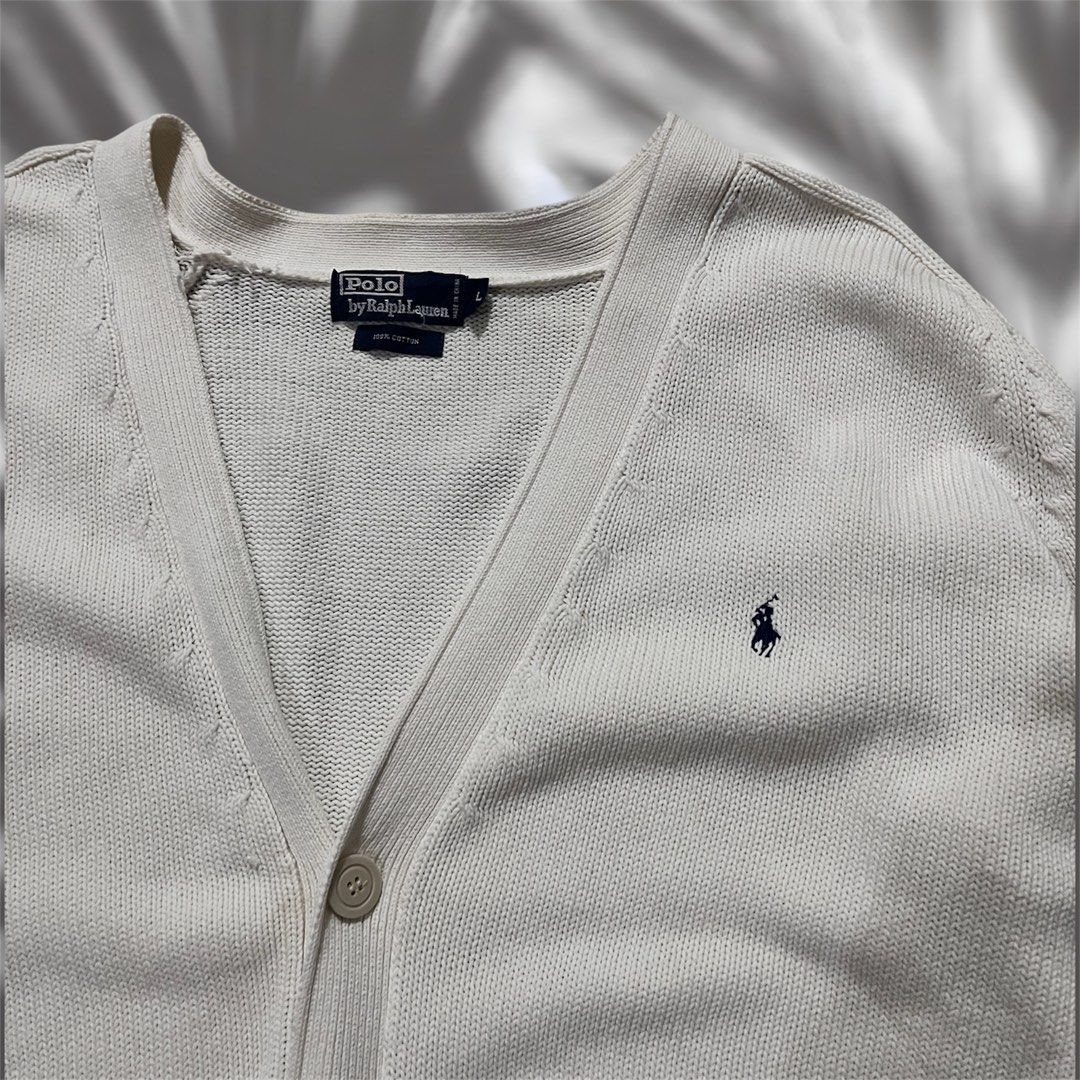 Ralph Lauren RL Knitted Cardigan Sweater Pullover (Category: Coats, Jackets and Outerwear) located in Batangas. Submitted by x.coutures (Listing ID 1372140660, Image 2). Description: 𝚡.𝚌𝚘𝚞𝚝𝚞𝚛𝚎𝚜 𝚘𝚗 𝚒𝚐 & 𝚌𝚊𝚛𝚘𝚞 Item: Ralph Cardigan White 🙌 Dimensions as follows Length: 28 inches Width: 22 inches Condition: Very Good Issues: sign of usage -No Deletion of comment nor flaking 🙏. -Please manage your expectations since all items are t