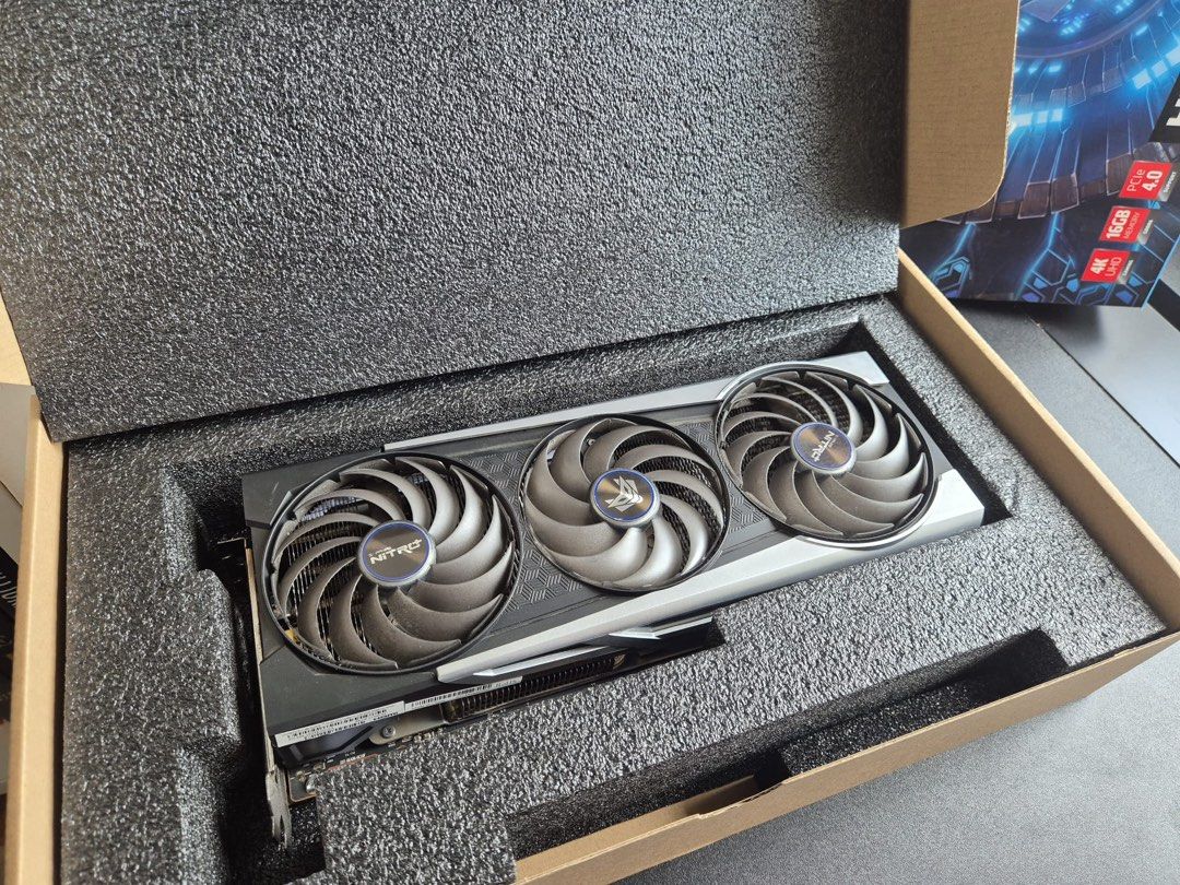 Sapphire Nitro+ AMD Radeon RX 6800 XT Special Edition (Category: Computer Parts) located in Singapore. Submitted by gpusolutions (Listing ID 1372181321, Image 2). Description: Sapphire Nitro+ AMD Radeon RX 6800 XT Limited Edition (Used, Excellent Condition) Selling off to cut loss – bought during peak period but never used for mining. Only used briefly for general tasks, then stored. No longer needed. Specs: • GPU: AMD Radeon RX 6800 XT • VRAM: 1