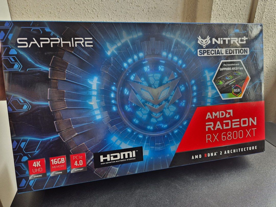 Sapphire Nitro+ AMD Radeon RX 6800 XT Special Edition (Category: Computer Parts) located in Singapore. Submitted by gpusolutions (Listing ID 1372181321, Image 1). Description: Sapphire Nitro+ AMD Radeon RX 6800 XT Limited Edition (Used, Excellent Condition) Selling off to cut loss – bought during peak period but never used for mining. Only used briefly for general tasks, then stored. No longer needed. Specs: • GPU: AMD Radeon RX 6800 XT • VRAM: 1