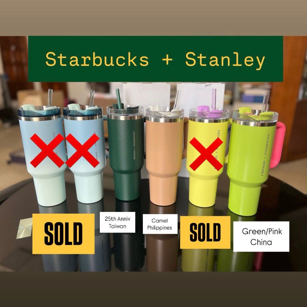 Starbucks + Stanley H2.0 Flowstate Tumblers 40oz [IN STOCK] (Category: Water Bottles & Tumblers) located in Singapore. Submitted by matchbookromance (Listing ID 1343595789, Image 1). Description: IN STOCK 💯 100% Authentic / With Box (SG & Taiwan) Starbucks + Stanley Country Exclusives ▪️Dusty Blue - 100 SGD (SG) - ALL SOLD ❌❌ ▪️25th Anniversary Olive - 100 SGD (Taiwan) ▪️Camel - 120 SGD (Philippines) ▪️2 Tone Lime/Green - SOLD ❌❌❌ ▪️Carnival Gre