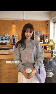 韓國蝴蝶結衛衣 淺灰色 短款64239067950721110