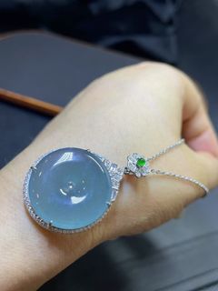 天然A玉翡翠銀鑲溫潤老種平安扣吊墜送銀鏈64221546604162110