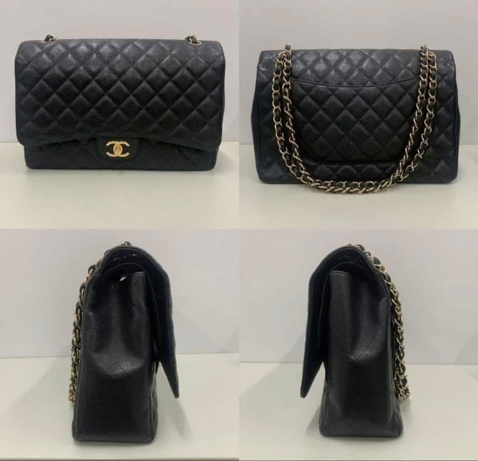 Authentic Chanel Maxi flap double caviar with gold hardware (Category: Luxury Bags & Wallets) located in Manila. Submitted by houseoflouvre (Listing ID 1367278336, Image 2). Description: Authentic Chanel Maxi Double flap Caviar in GHW Complete with serial sticker, serial card, care card, Dustbag .
