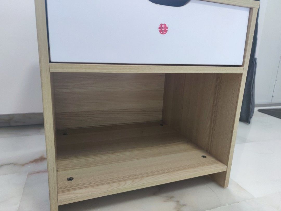 Bedside Table (Category: Tables & Sets) located in Singapore. Submitted by benedict80 (Listing ID 1367229497, Image 3). Description: 48 cm length * 42 cm depth * 50 cm height new with no flaws one drawer.