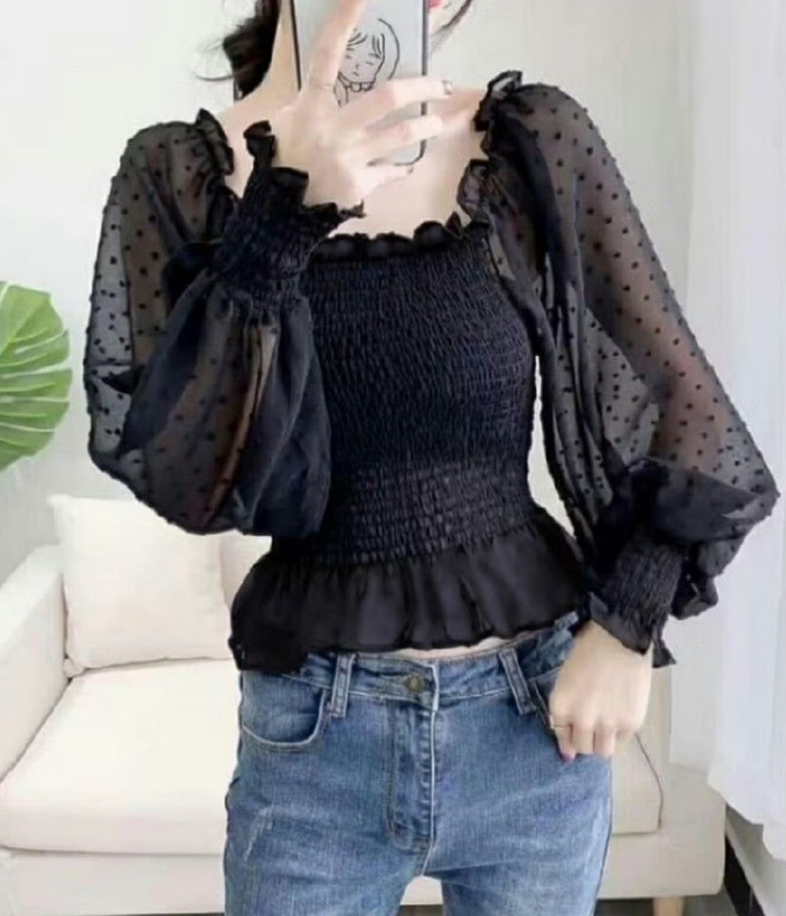 BKK Puffed Longsleeve Smocked Classy Top (Category: Longsleeves) located in Taguig. Submitted by chicstyle (Listing ID 1367264722, Image 3). Description: S-M.
