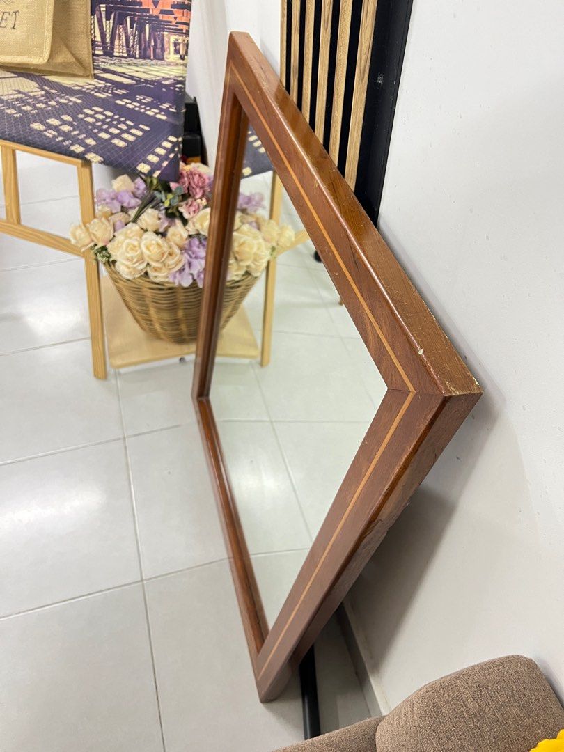 Mirror (Category: Other Home Furniture) located in Johor Bahru. Submitted by HereAndTherePanda (Listing ID 1367228564, Image 2). Description: Solid wood Mirror Measurement: 90(L) x 80(W) Solid wood. Super heavy. Mint condition. Reason for sale: Moving house.