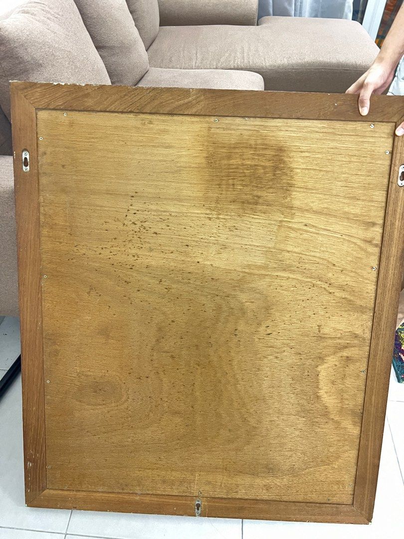 Mirror (Category: Other Home Furniture) located in Johor Bahru. Submitted by HereAndTherePanda (Listing ID 1367228564, Image 3). Description: Solid wood Mirror Measurement: 90(L) x 80(W) Solid wood. Super heavy. Mint condition. Reason for sale: Moving house.