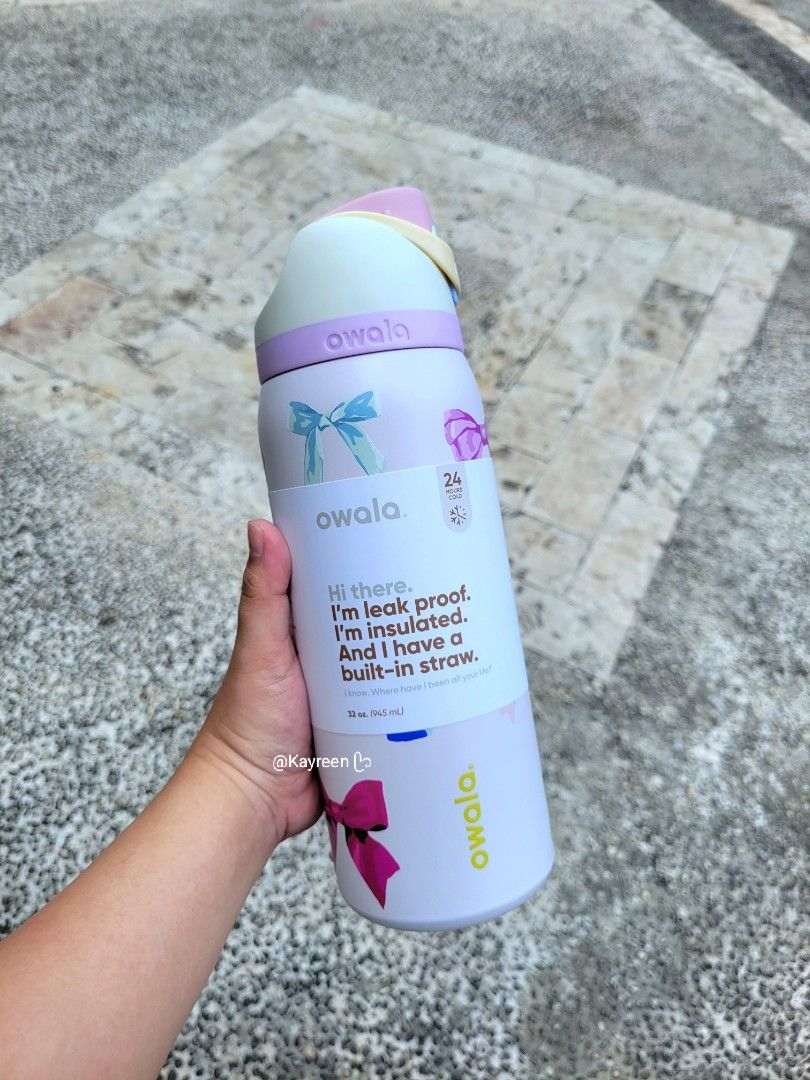 Owala X Urban Outfitter 32oz FreeSip "Girlhood" 🎀👯🏼‍♂️ (Category: Water Bottles & Tumblers) located in Quezon City. Submitted by Kayreen (Listing ID 1367216554, Image 1). Description: • Owala X UO Exclusive Collection ୨୧⋆｡˚ ⋆ • Stainless steel insulated bottle. • Leak-proof lid. • Patented FreeSip spout with a built-in straw that lets you sip or swig. • BPA , lead and Phthalate-free. • Wide opening for cleaning and adding ice. • with convenien