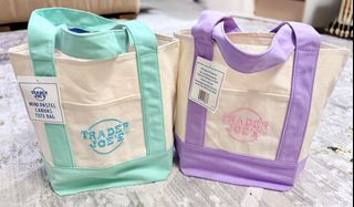 Trader Joe's Mini Pastel Canvas Tote Bag  (Green & Purple)64190846798723110