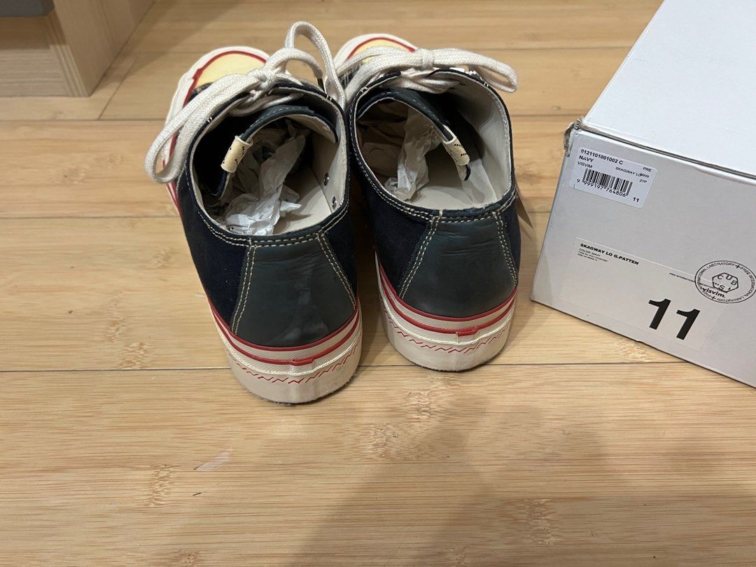 US 11 Visvim Skagway Lo G. Patten Low Folk （分類：便服鞋）位於 Hong Kong。 由 sophisticated_hk 提交（商品編號 1367239150，圖片 5）。簡介： Around 90% New (Sole front fade/yellow as normal) Refers from pic 2 Color: Navy (Red line) Size: US 11 $2499。