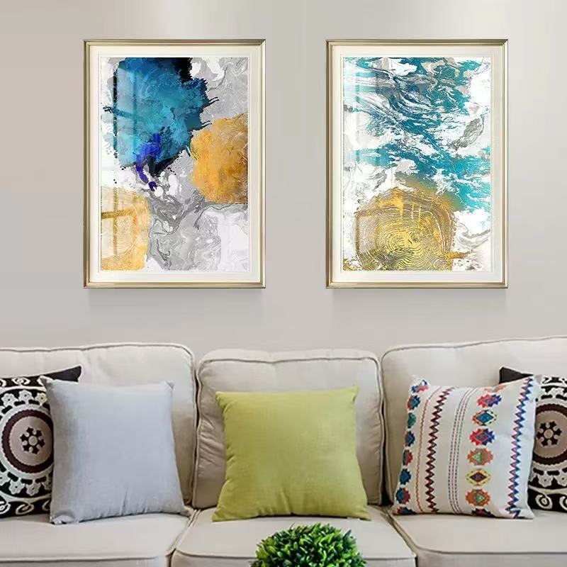 Best Design HandPainted Oil Painting Green Blue Grey Textured Vertical