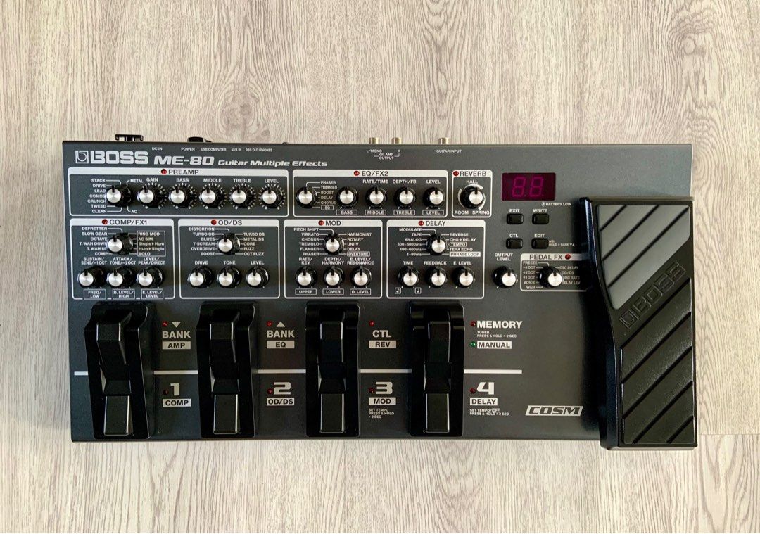 Boss ME-80 Guitar Multi Effects Processor Pedal (Category: Musical Instruments) located in Caloocan City. Submitted by mediokerr (Listing ID 1367340648, Image 1). Description: Please visit, follow and like Echo Chamber page on FB for details, photos and more music-related gears on sale. No power supply included. Box and manual included. Minimal signs of usage. Very presentable. No issue. Flawlessly working. See photos or test unit in my place to 