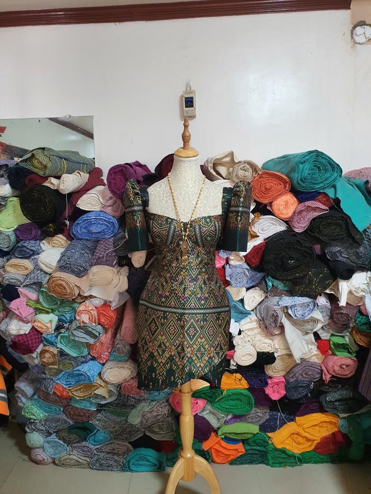Handwoven Beauty Inabel Iloco Filipiniana Dark Green Short Modern Dress ...
