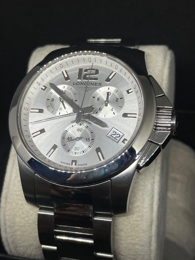 Longines Conquest Chronograph Quartz Unit with Original Box (Category: Luxury Watches) located in Quezon City. Submitted by watchandgrind.ph (Listing ID 1367362672, Image 2). Description: FS(FOR SALE)/FT/(FOR TRADE)/For Lay Away If cash(PRICE IS NEGOTIABLE) *Open for authentication. Lay Away Terms: 1 month to pay, asking price. 2 or more months, minimal amount will be added. *You can claim the item upon full payment. PM me for more details. .