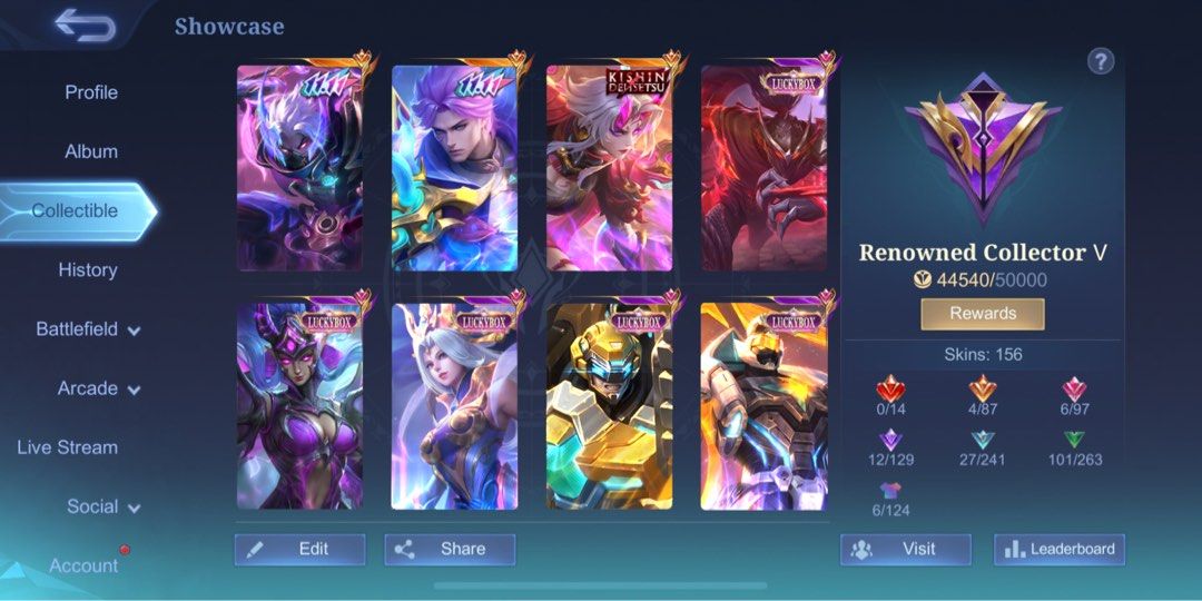 MLBB account (Category: Game Gift Cards & Accounts) located in Manila. Submitted by kitty_d495d2 (Listing ID 1361107804, Image 3). Description: First owner Decent wr Core main 156 skin.
