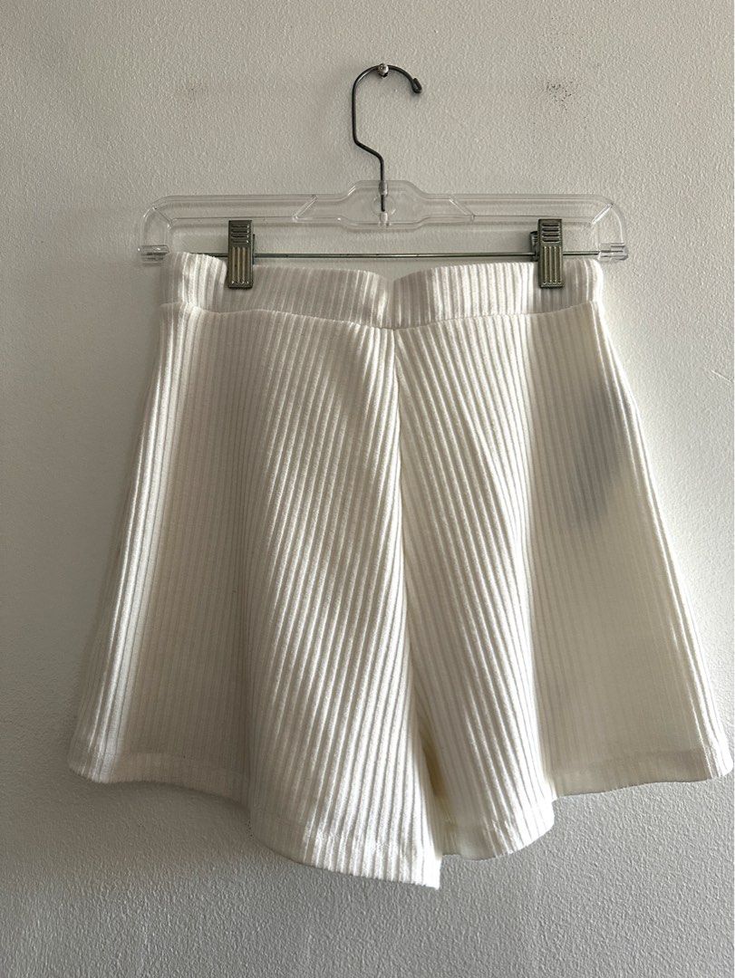 SALE: Mango loungewear shorts (Category: Shorts) located in Makati City. Submitted by charm_style_items (Listing ID 1367329127, Image 2). Description: Authentic Mango loungewear shorts in ribbed white — perfect for lounging or errands in style! Description: • Brand: Mango (MNG) • Size: EUR-USA S • Color: White (ribbed texture) • Details: Elastic waistband with adjustable ribbon tie, soft and breathable fabric • Condition: Barely used, excellent c