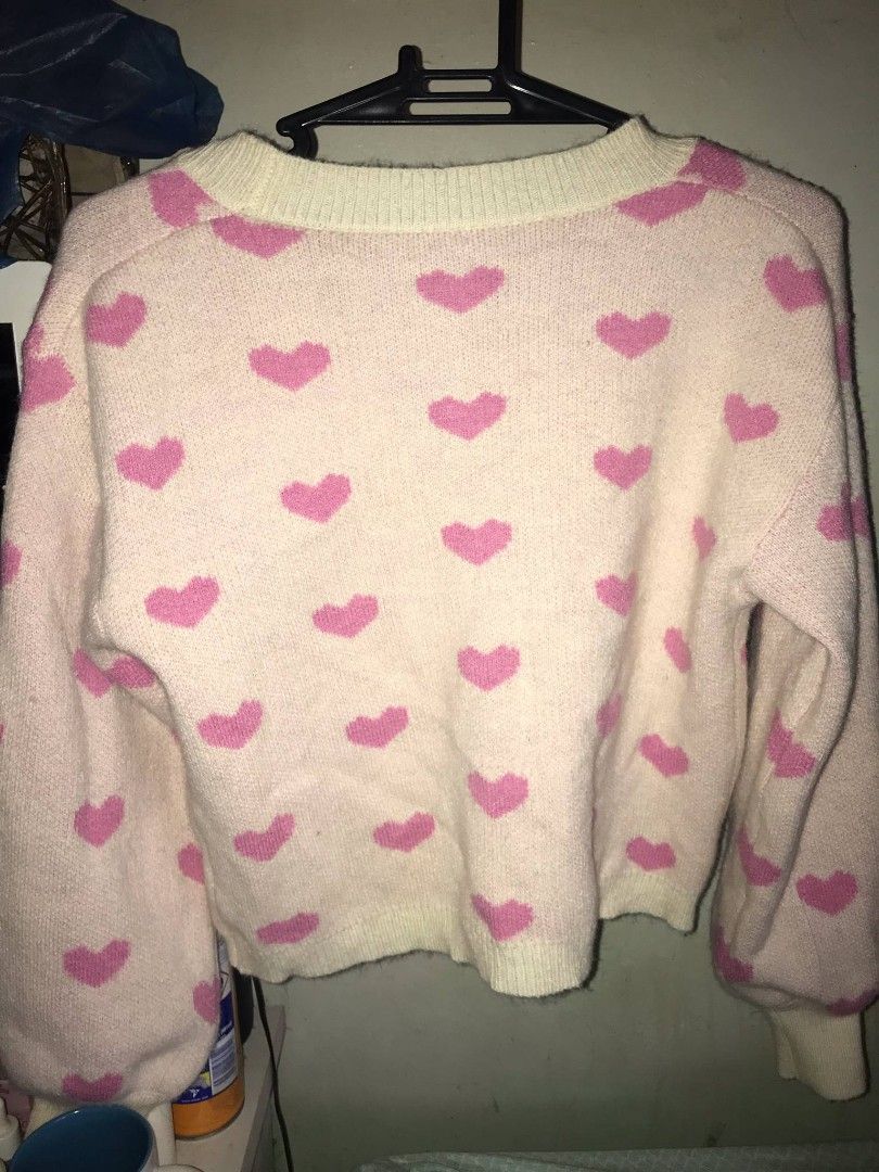 shein heart pink cardigan (Category: Coats, Jackets and Outerwear) located in Davao. Submitted by vessoque (Listing ID 1367462776, Image 2). Description: shein heart pattern cardigan (pink) size: S.