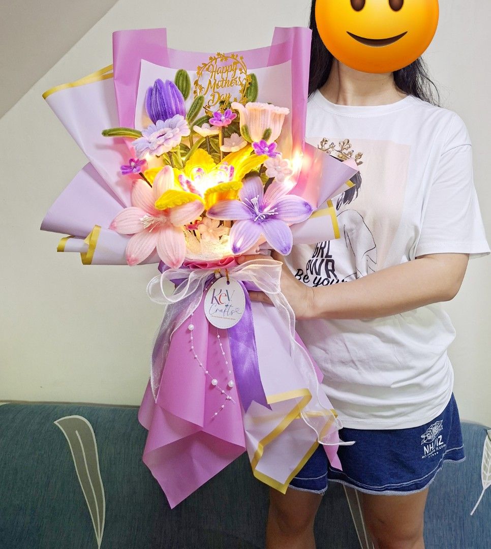 Tangle Handmade Bouquet💜✨ (Category: Flowers & Bouquets) located in Manila. Submitted by little_ek_house (Listing ID 1367298655, Image 2). Description: Tangle Hand made bouquet💜✨ 💵1000 🔸All flowers are handmade from chenille wires. 🔸This arrangement is made to order 🔸Free dedication card/topper 🔸Free fairy light 🔸This can be customized according to your desired color (made to order) 📍Location: Tondo, Manila ✅We accept customized orders a